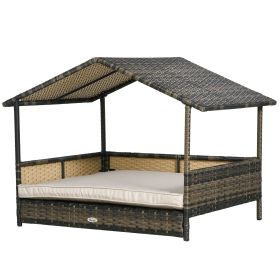 Wicker Dog House Indoor Outdoor Removable Cushion Lounge Khaki Wicker Dog House Indoor Outdoor Removable Cushion Lounge Khaki